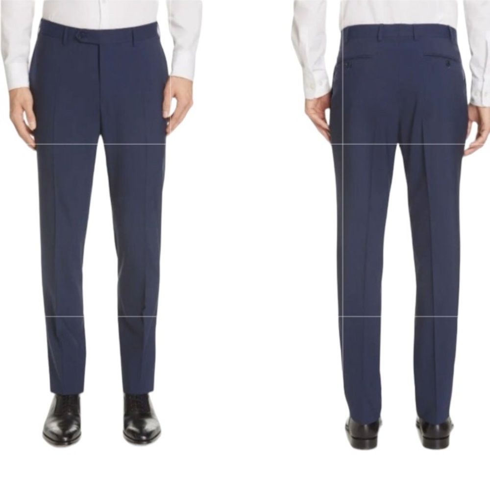 Canali Impeccable Navy Blue Flat Front Wool Trousers Size 38 R